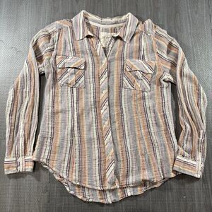 We The Free Midwest Button Down Shirt Women’s S Multicolor Stripe Cotton Gauze